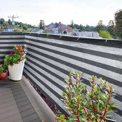 Zástěna na balkon, bílo-šedá, pruhovaná