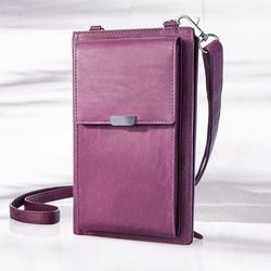Dámská kožená kabelka na mobil, fialová