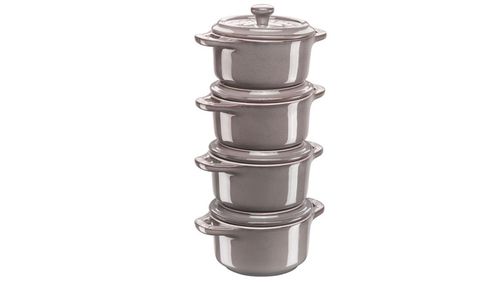 Sada 4 keramických forem Mini Cocotte Staub, Ø 10 cm, antická šedá