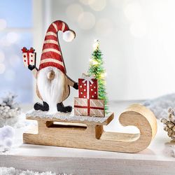 LED dekorativní figurka vánočního skřítka se sáněmi