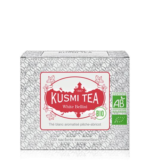 Sypaný bio organický bílý čaj Kusmi Tea White Bellini, 20 sáčků