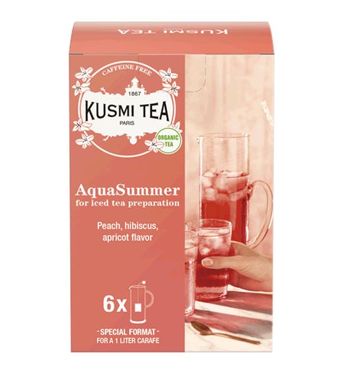 Kusmi Tea bio organický čaj AquaSummer, 6 velkých čajových sáčků - ideální pro 1L karafu (54 g)