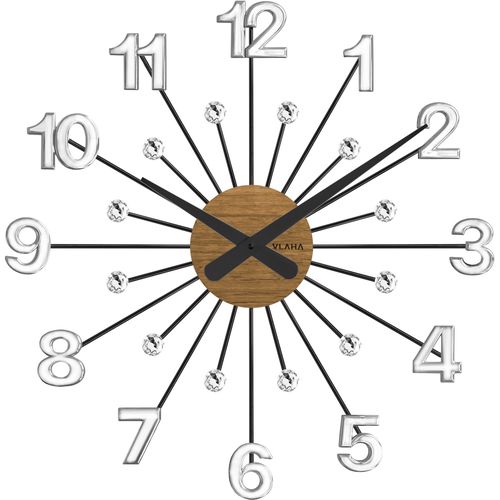 VLAHA VCT1082 dubové hodiny s kameny Design stříbrná, pr. 49 cm
