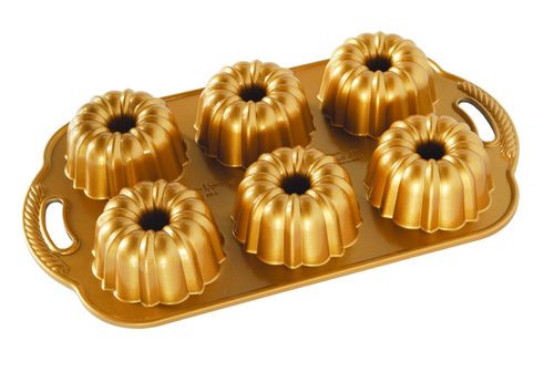 Forma na 6 minibábovek Nordic Ware Anniversary, zlatá, 1l