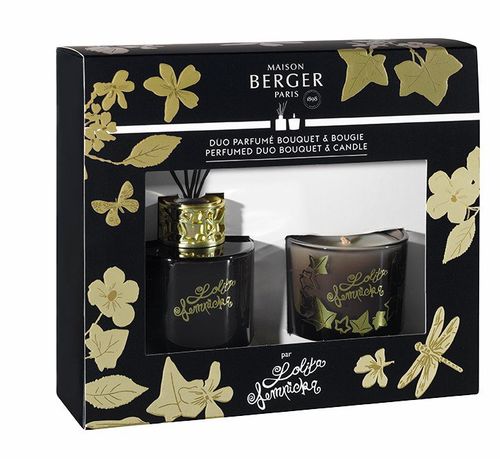 Maison Berger Paris dárková sada Duo Mini Lolita Lempicka: aroma difuzér s náplní 80 ml + vonná svíčka 80 g, černá