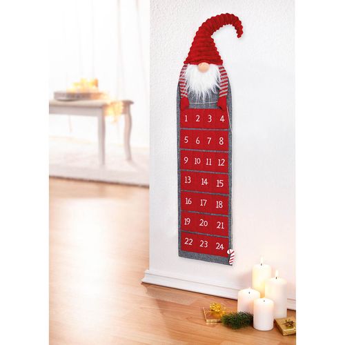 Nástěnný adventní kalendář skřítek, červený