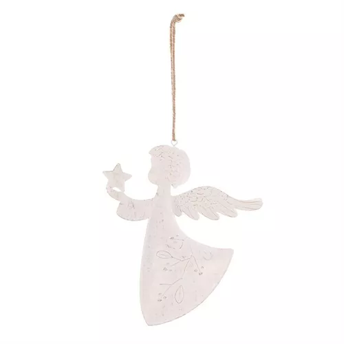 Závěsná vánoční dekorace Anděl 2 ks, kov, bílá