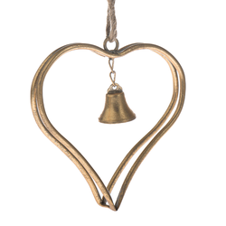 Kovové závěsné srdce se zvonkem Christmas Gold, 16,5 cm