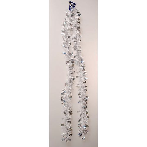 Vánoční řetěz s cesmínou stříbrná, 200 x 10 cm