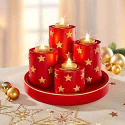 Keramický adventní věnec, červený