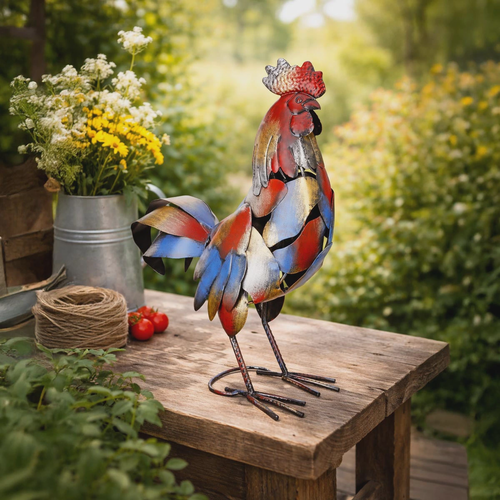 Dekorace Kohout Otto, červenomodrý, 50 cm