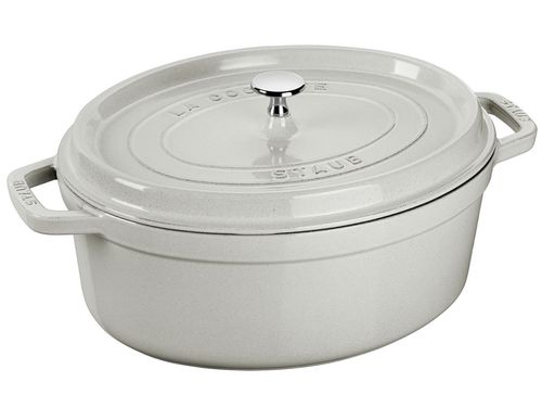 Oválný litinový hrnec s poklicí Staub Cocotte, bílý lanýž, 29 cm / 4,2 l