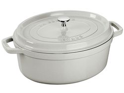 Oválný litinový hrnec s poklicí Staub Cocotte, bílý lanýž, 29 cm / 4,2 l