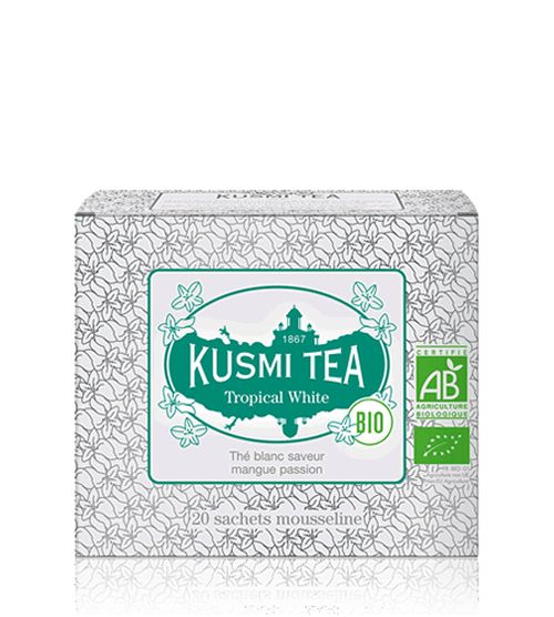 Porcovaný bio organický bílý čaj Kusmi Tea Tropical White, 20 sáčků (36 g)