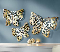 Nástěnná dekorace motýli s ornamenty, sada 3 ks