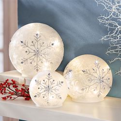 Led skleněné koule sněhová vločka, sada 3 ks