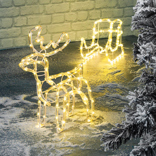 LED vánoční sob a sáně, teplá bílá