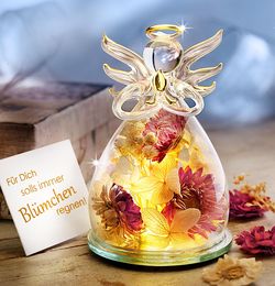Led skleněný andělíček se sušenými květy florella