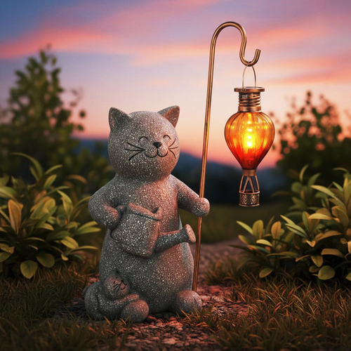 Solární dekorace Kočka s horkovzdušným balónem