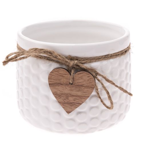 Keramický obal na květináč Heart, bílá, 12,5 x 9,5 cm