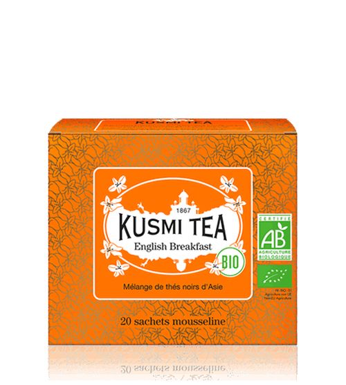 Porcovaný bio organický černý čaj Kusmi Tea English Breakfast, 20 sáčků (40 g)