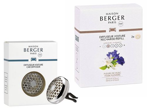 Maison Berger Paris sada spony na vůni do auta Honey Comb a vůně do auta Květy pižma, 2 ks