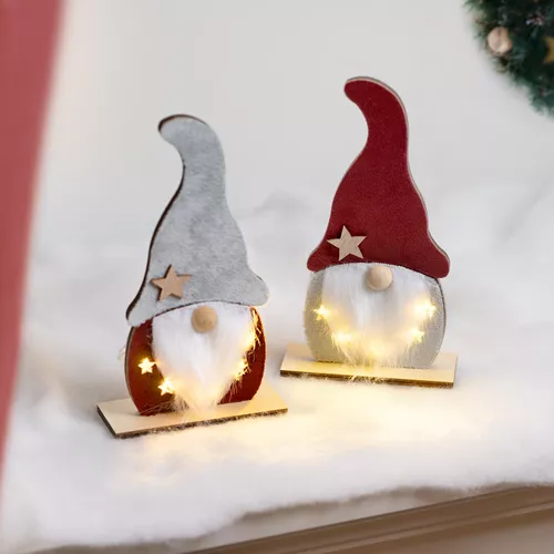 Dřevěný skřítek s LED, sada 2 ks