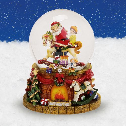 Vánoční sněžítko s hrací skříňkou santa na koni