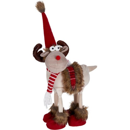 Vánoční dekorace Sobík s červeno-bílou šálou, 23x15x37cm