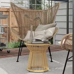 Zahradní odkládací stolek z umělého ratanu 40 cm, béžový