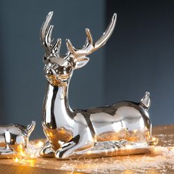 Soška ležící jelen, stříbrný, 16 cm