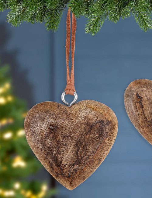 Dřevěná závěsná dekorace srdce, 11 cm