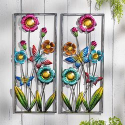 Nástěnná kovová dekorace květinová louka, sada 2 ks