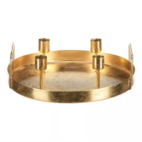 Adventní svícen kovový na 4 kónické svíčky, zlatá, 25 x 25 x 7 cm